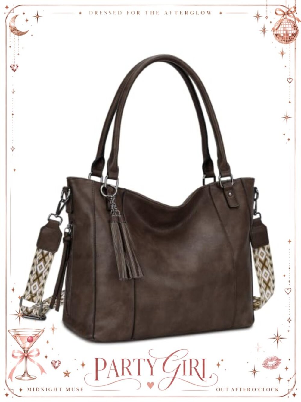 Vegan Leather Hobo Bag Tote Purse Shoulder Handbag with Guitar Strap